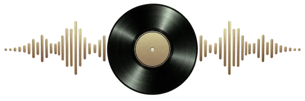 Glossy Vinyl Record with Golden Waveforms 600 bw