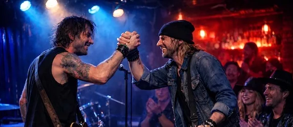 rock musicians on stage at bar